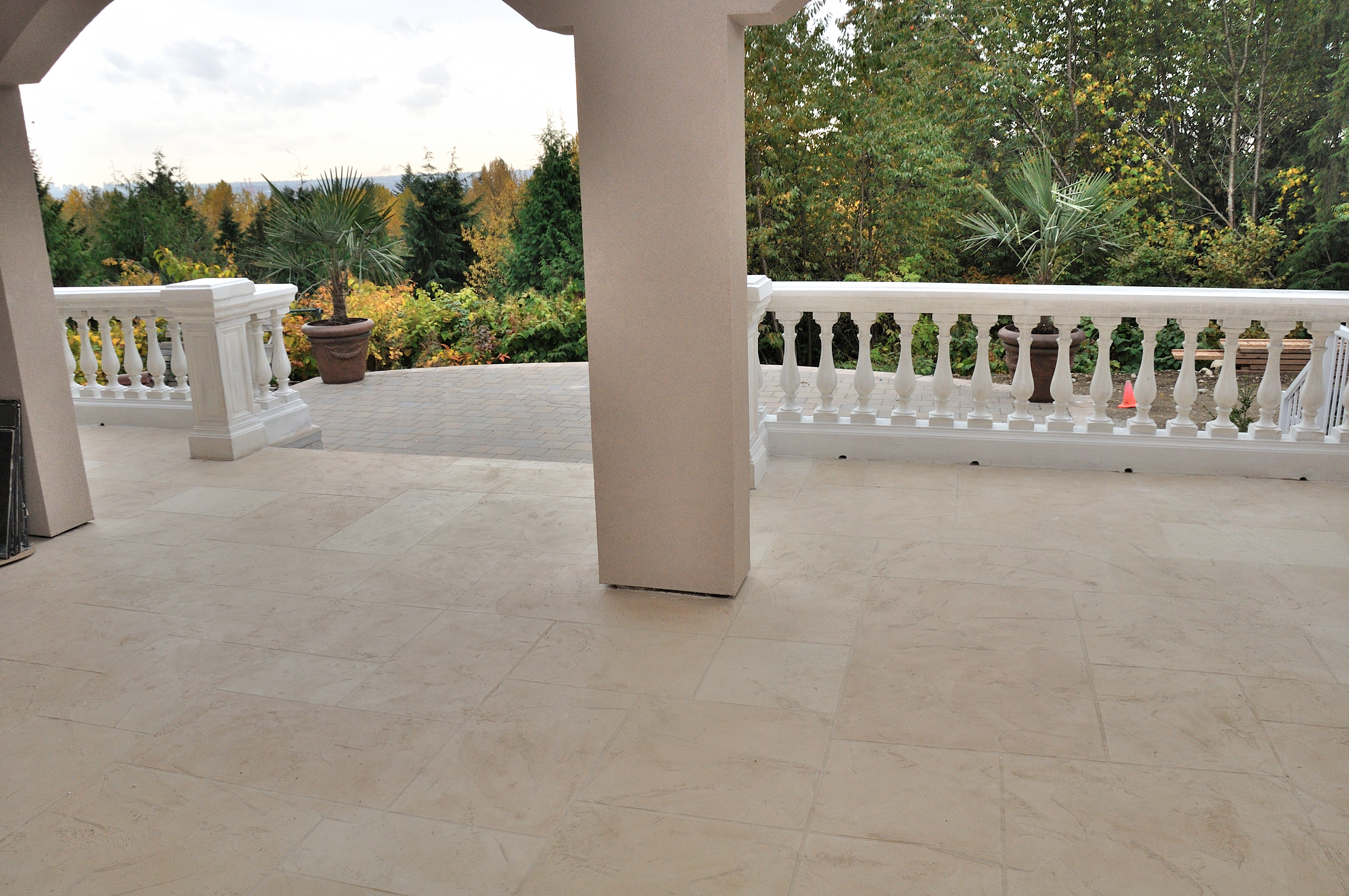 Residential outdoor terrace with decorative surfacing